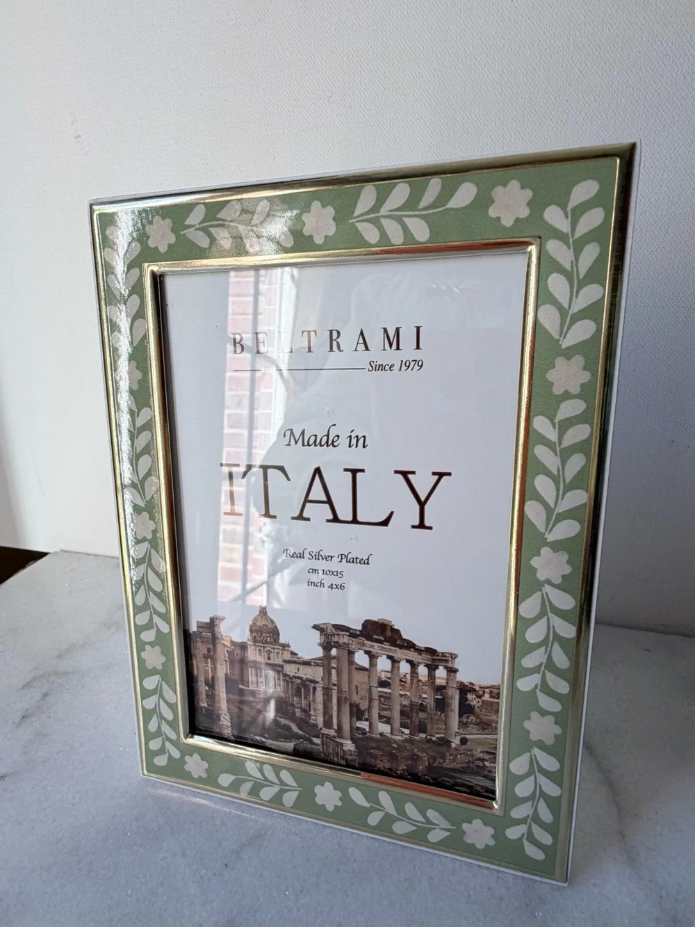 Green Floral Picture Frame - Made in Italy 4”x6” photo